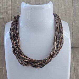 Treasure & Bond Choker Necklaces Gold Tone Multi Rows Ball Chain Rows Jewelry$42